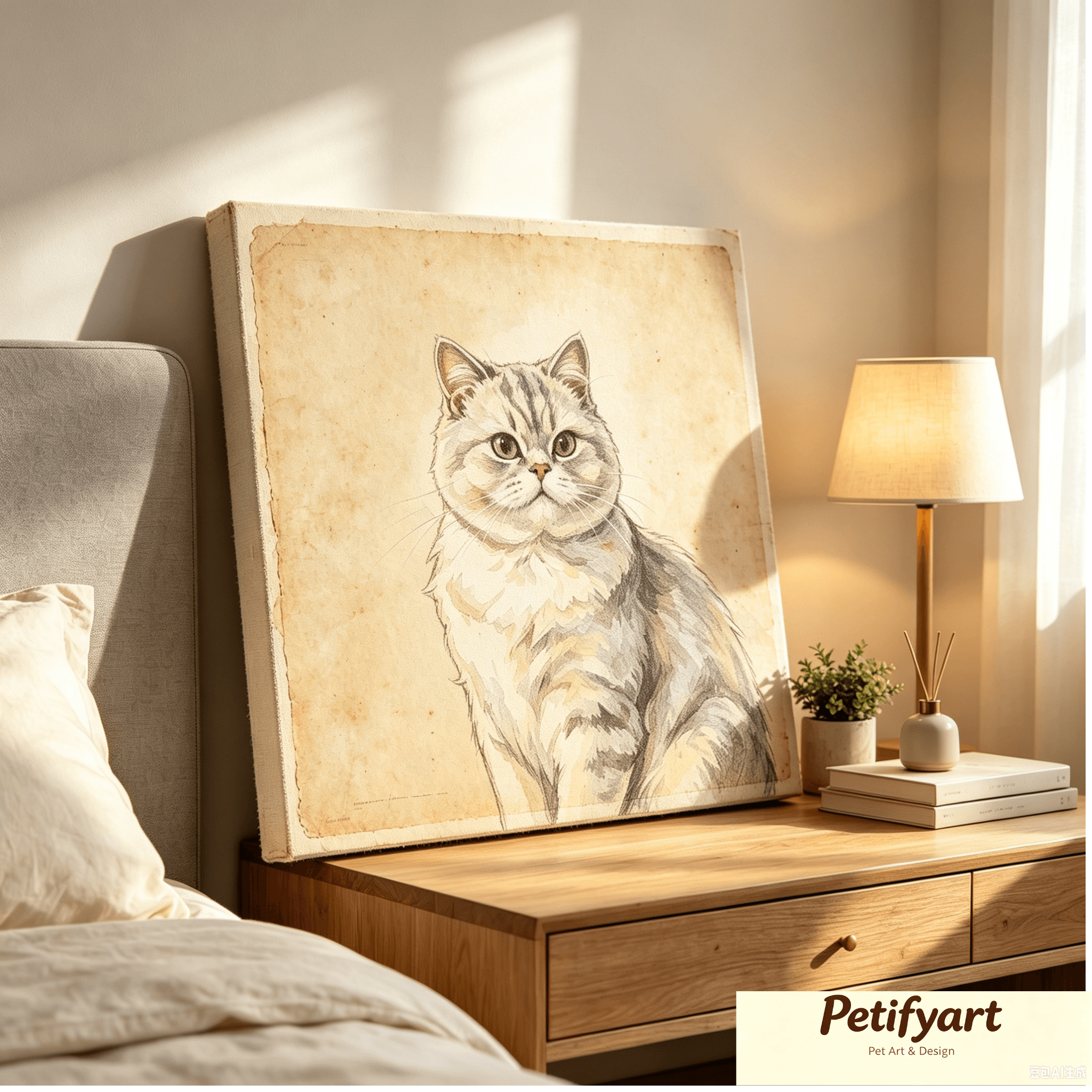 Home custom vintage yellowed paper sketch pet portrait wall art.jpg56