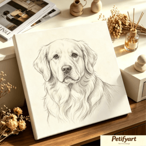 custom pencil sketch style pet portrait, personalized dog cat sketch wall art, unframed canvas print