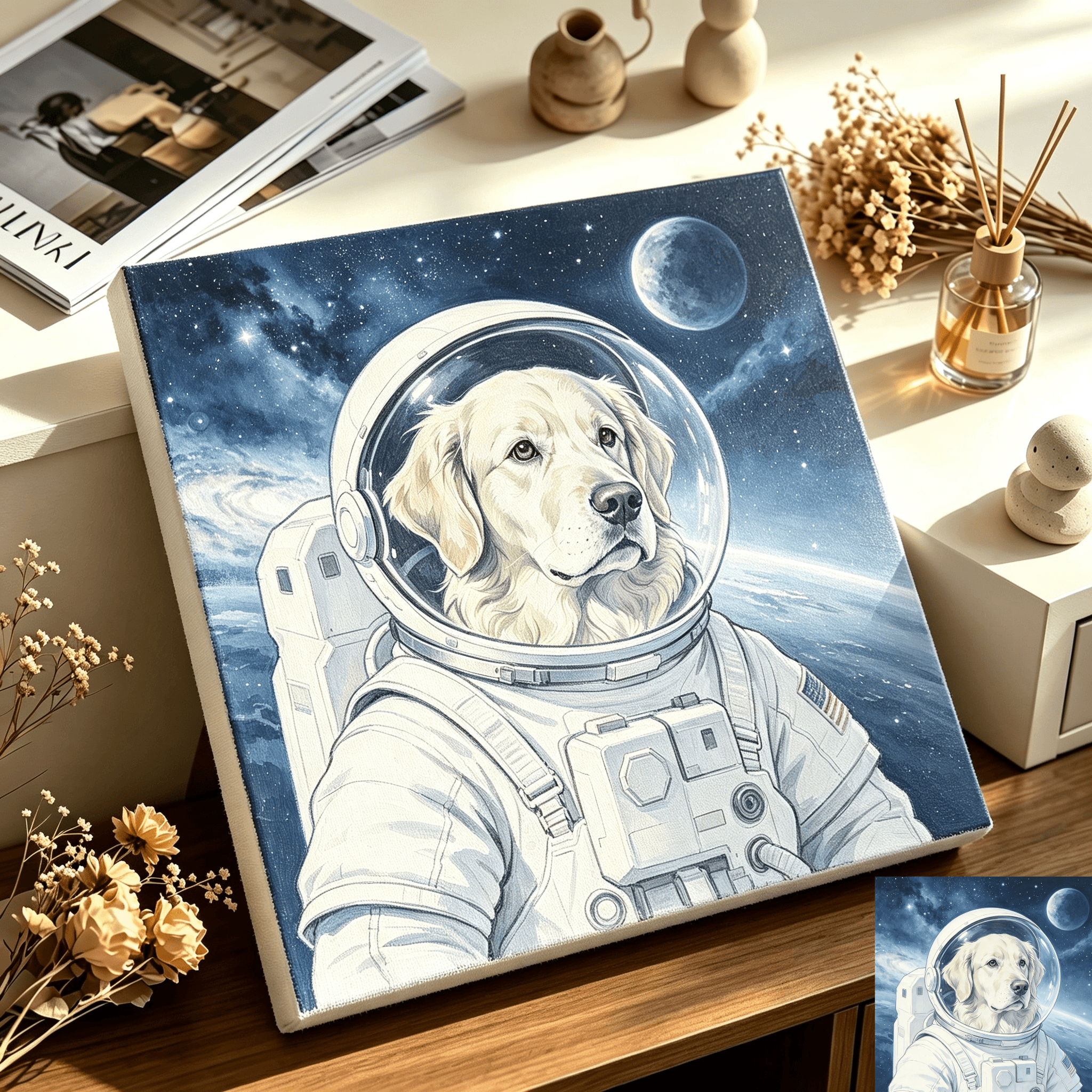 custom astronaut dog portrait, personalized space galaxy pet canvas wall art, unframed custom astronaut dog portrait, personalized space galaxy pet canvas wall art, unframed
