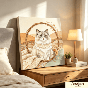 custom boho‑style dog portrait, personalized bohemian pet canvas wall art, unframed
