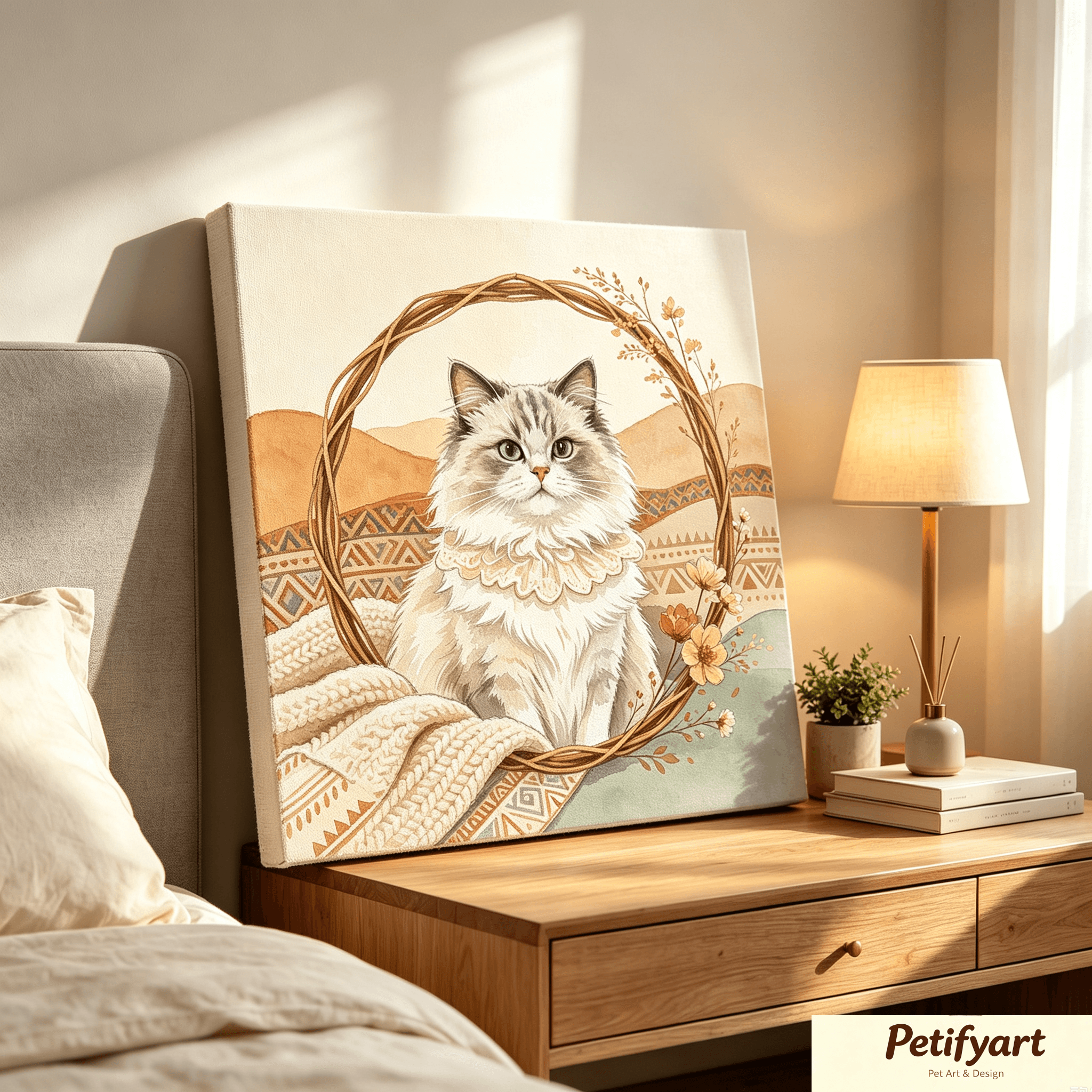 custom boho‑style dog portrait, personalized bohemian pet canvas wall art, unframed custom boho‑style dog portrait, personalized bohemian pet canvas wall art, unframed