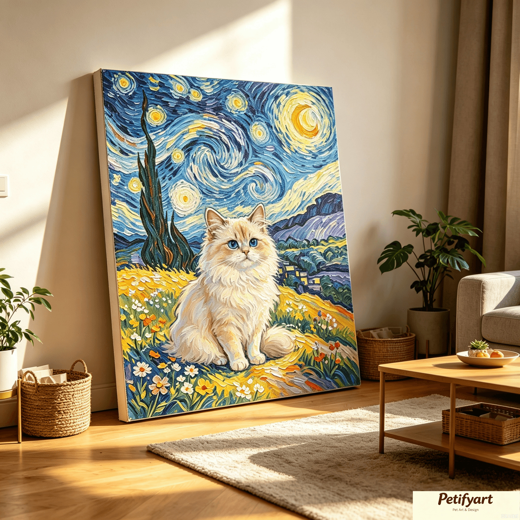custom van‑gogh starry‑night inspired dog portrait, personalized pet canvas wall art, unframed custom van‑gogh starry‑night inspired dog portrait, personalized pet canvas wall art, unframed