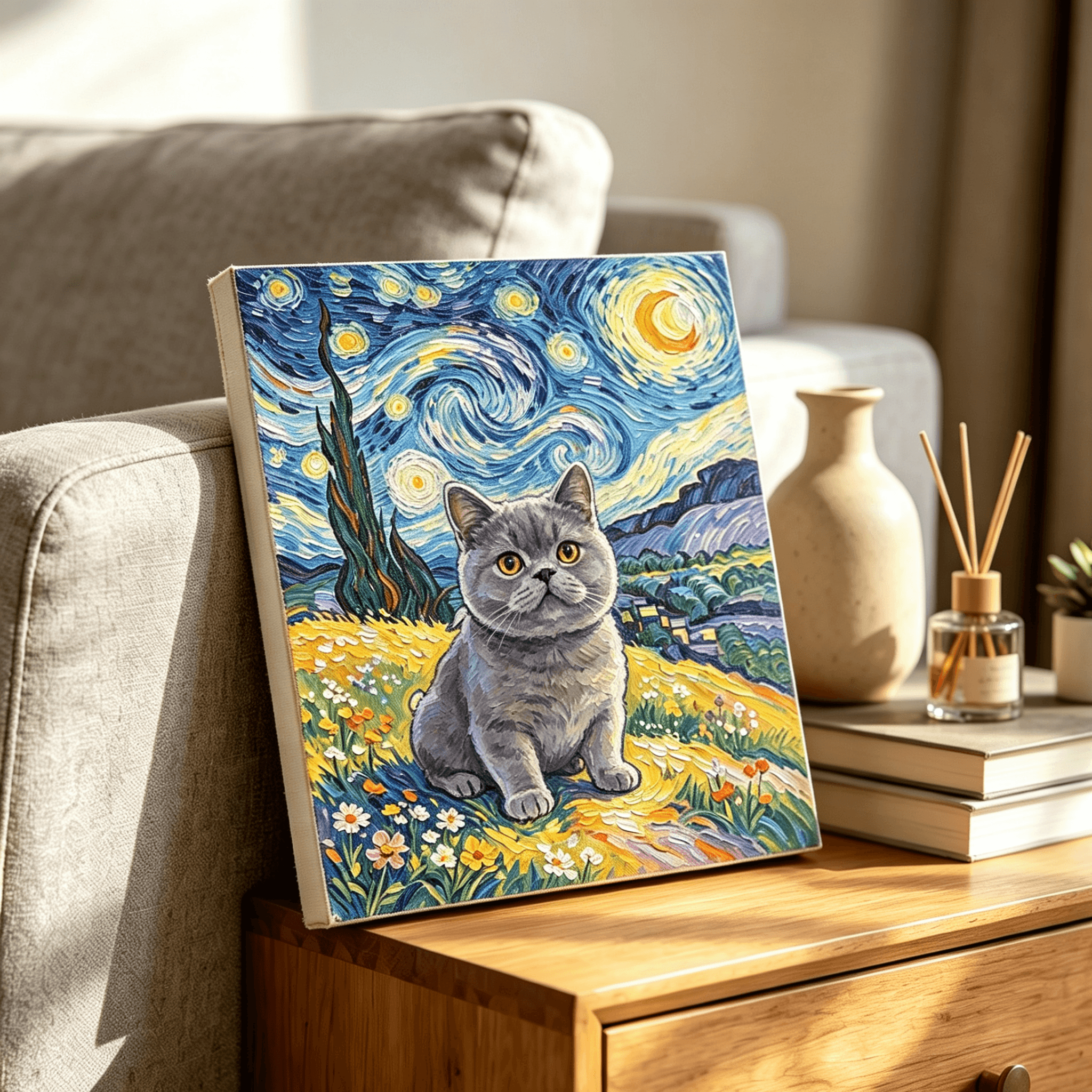 custom van‑gogh starry‑night inspired dog portrait, personalized pet canvas wall art, unframed custom van‑gogh starry‑night inspired dog portrait, personalized pet canvas wall art, unframed