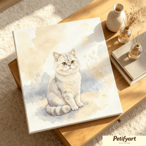 custom cream aesthetic soft watercolor pet portrait, warm neutral‑tone pet canvas wall art, unframed