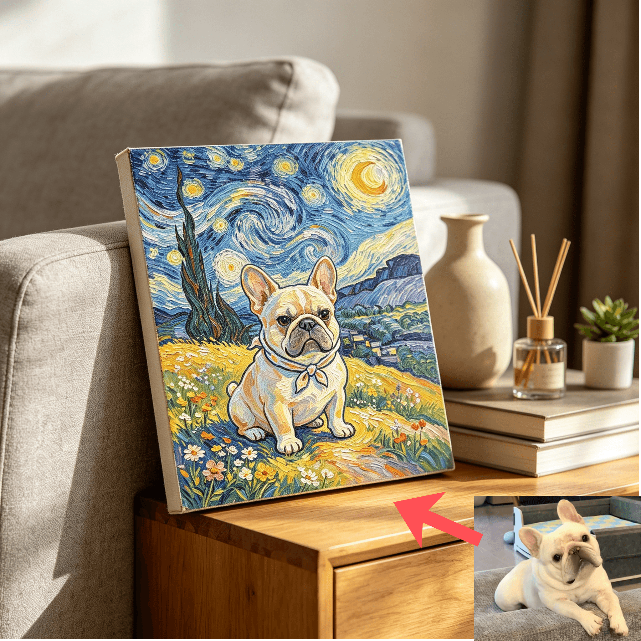 custom van‑gogh starry‑night inspired dog portrait, personalized pet canvas wall art, unframed Custom dog portrait Van‑Gogh starry‑night inspired canvas print, unframed pet wall‑art decor