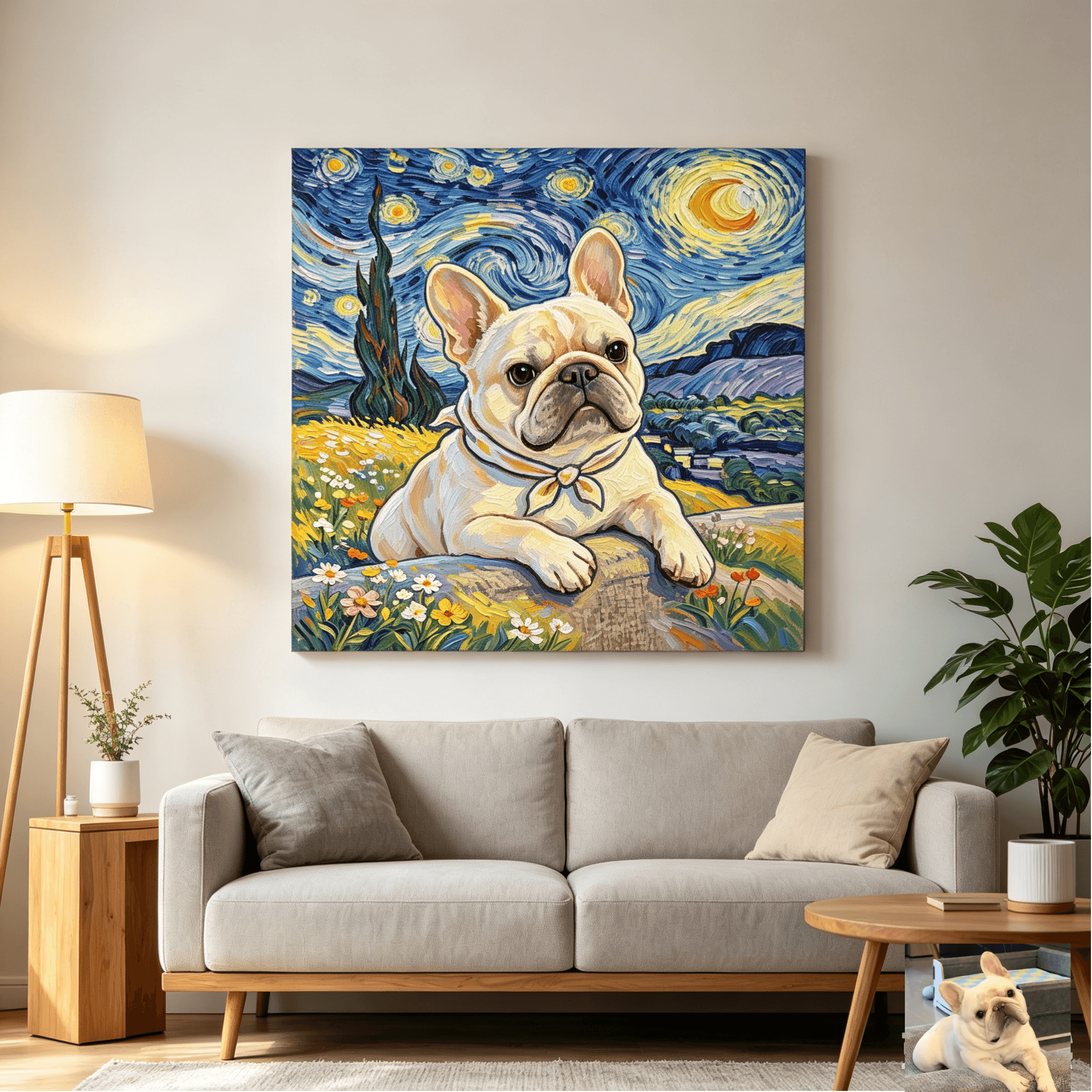 custom van‑gogh starry‑night inspired dog portrait, personalized pet canvas wall art, unframed custom van‑gogh starry‑night inspired dog portrait, personalized pet canvas wall art, unframed