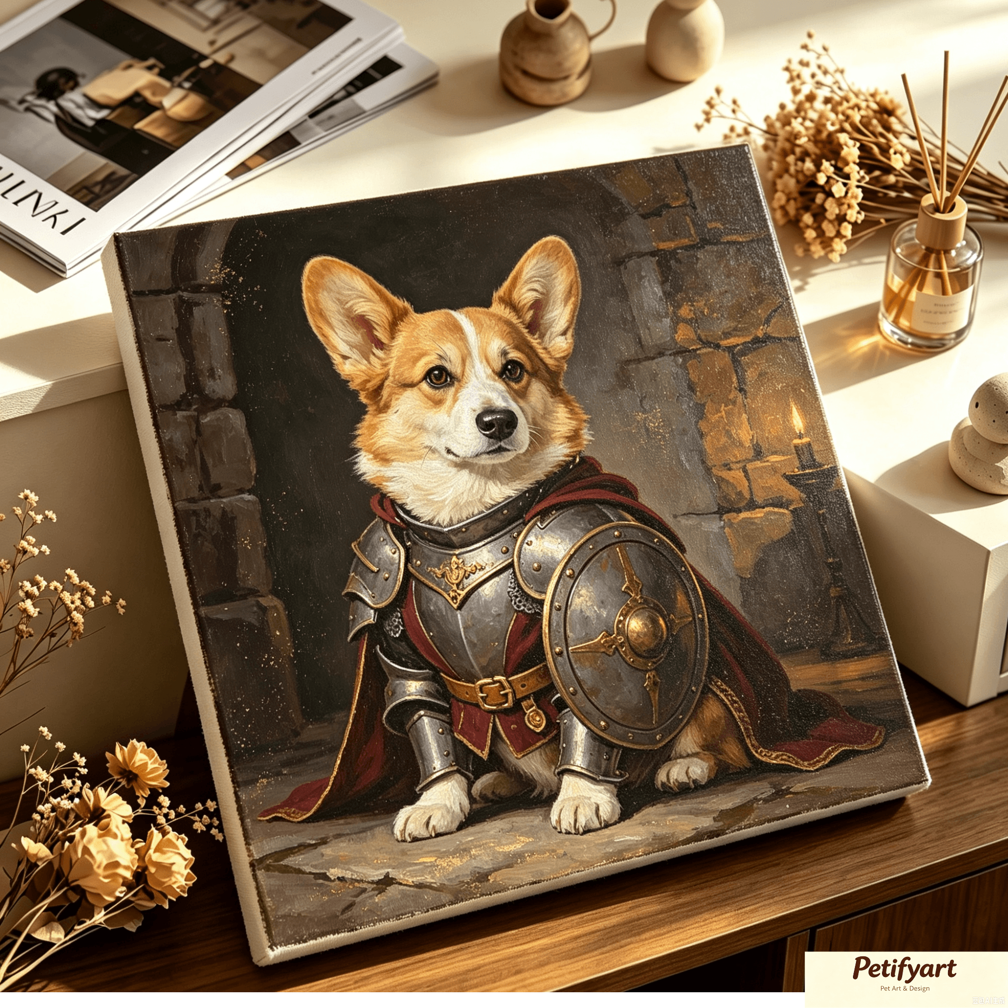 custom medieval knight dog portrait, renaissance fantasy pet canvas wall art, unframed custom medieval knight dog portrait, renaissance fantasy pet canvas wall art, unframed
