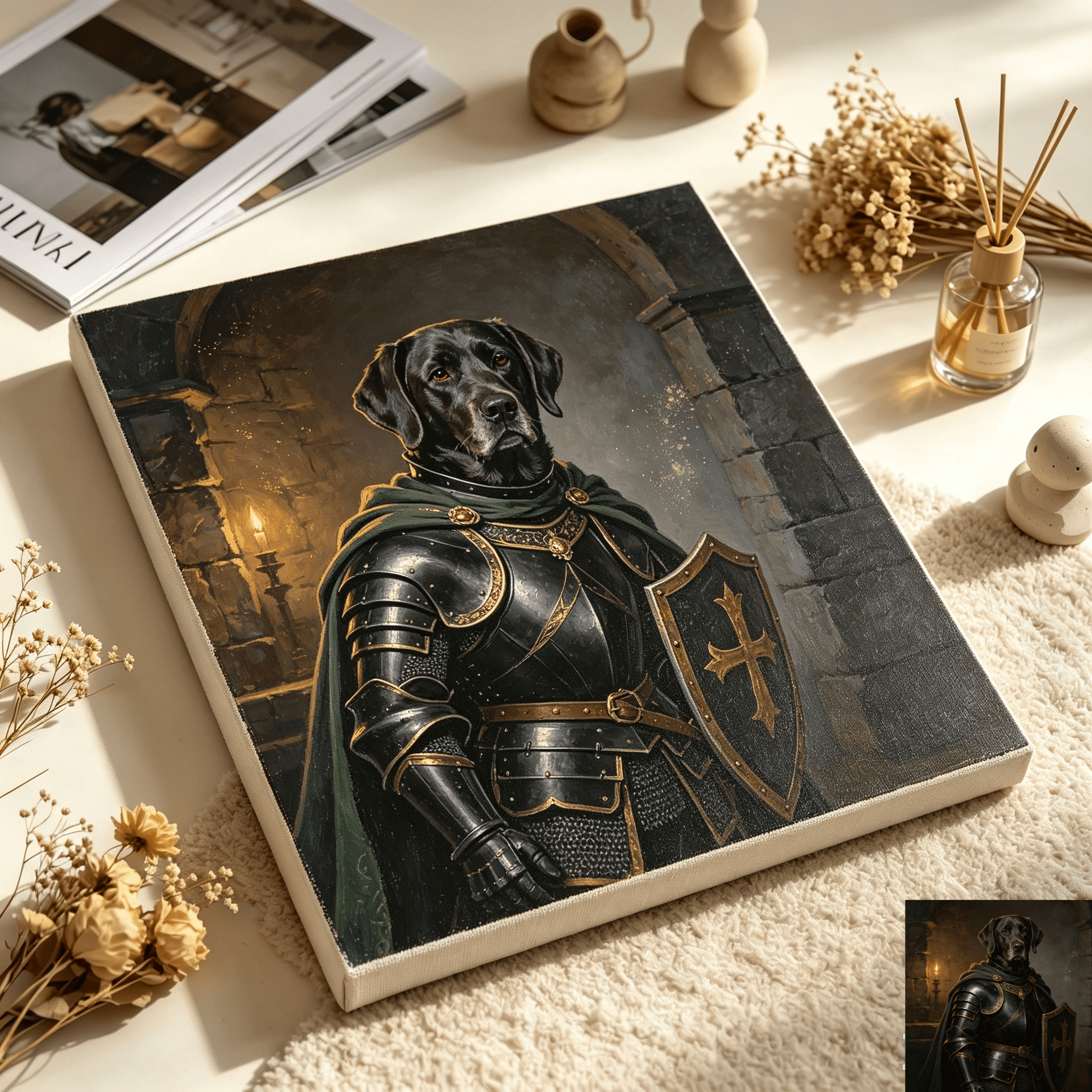 custom medieval knight dog portrait, renaissance fantasy pet canvas wall art, unframed custom medieval knight dog portrait, renaissance fantasy pet canvas wall art, unframed