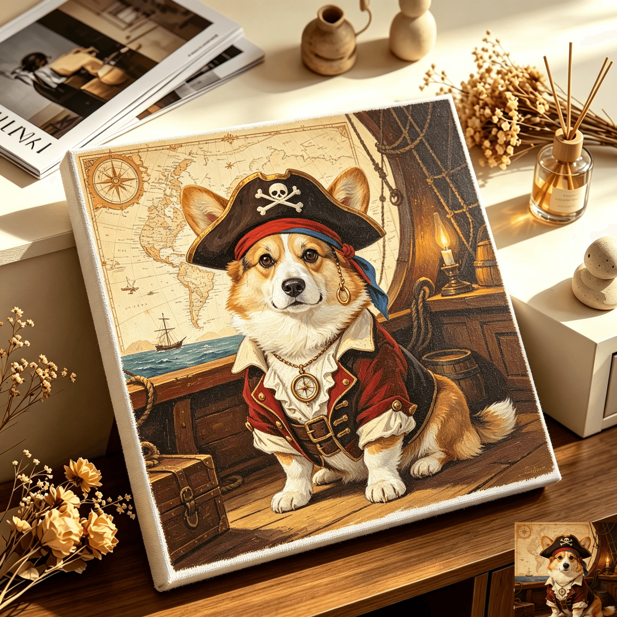 custom pirate dog portrait, nautical adventure‑themed pet canvas wall art, unframed custom pirate dog portrait, nautical adventure‑themed pet canvas wall art, unframed