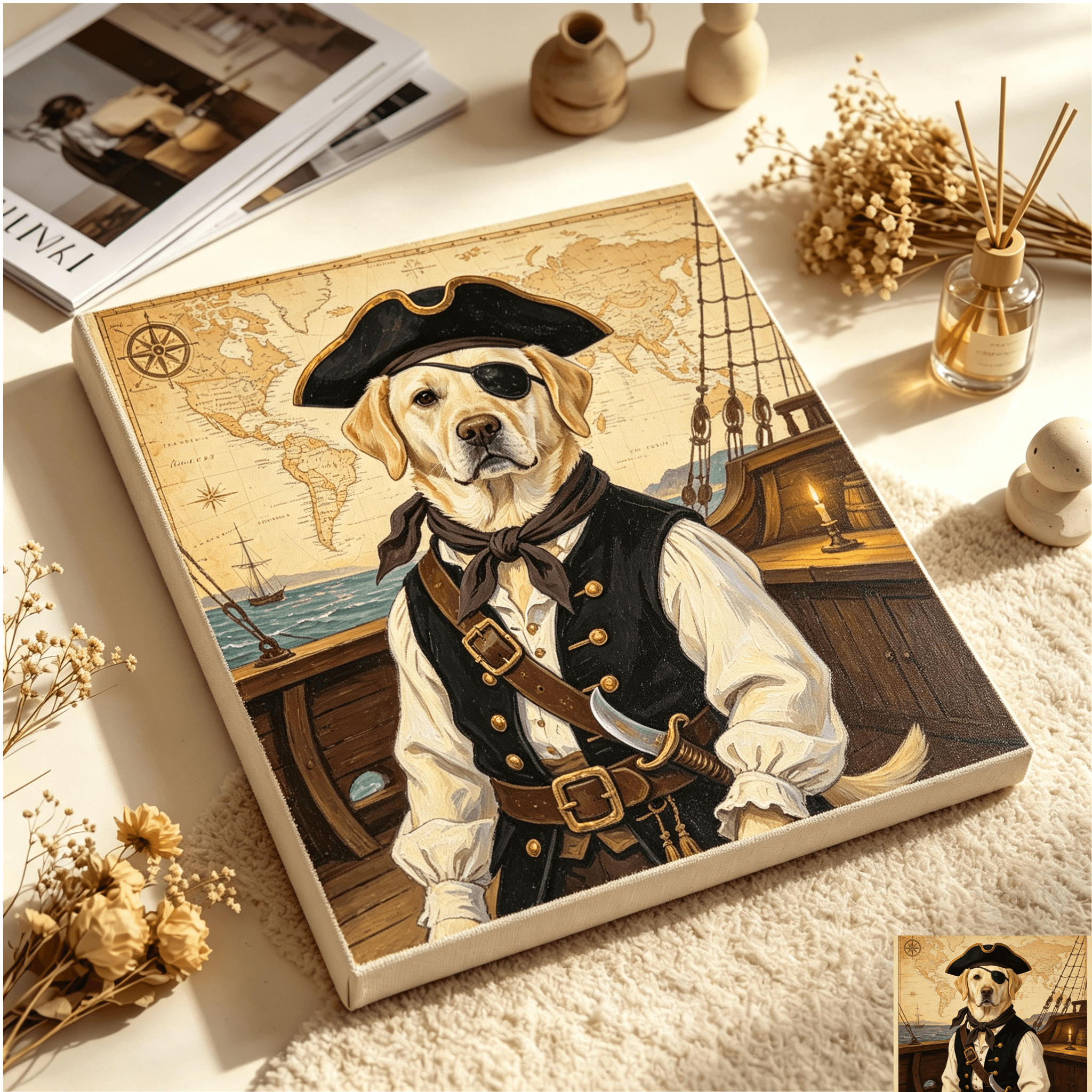 custom pirate dog portrait, nautical adventure‑themed pet canvas wall art, unframed custom pirate dog portrait, nautical adventure‑themed pet canvas wall art, unframed