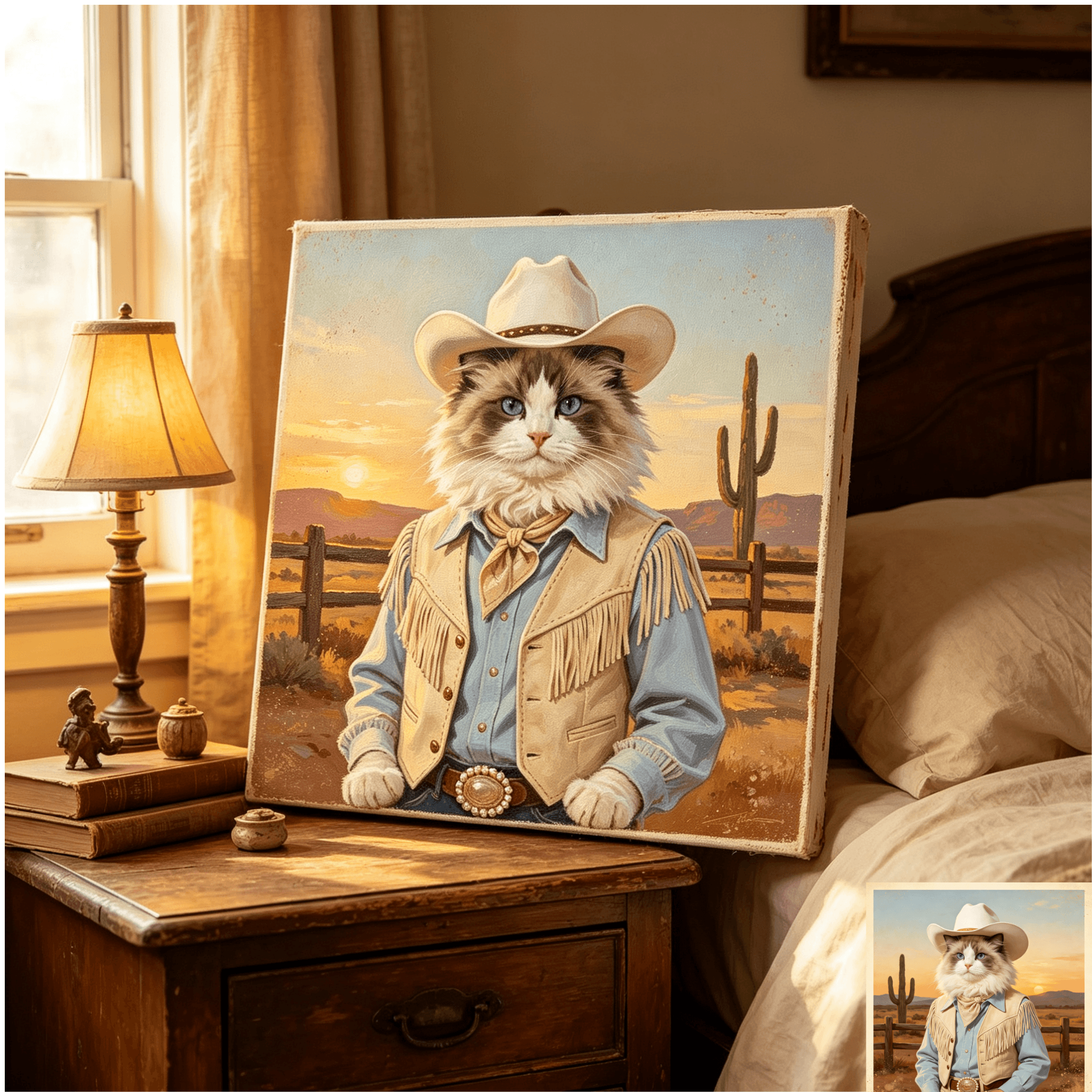 custom western cowboy dog portrait, wild west ranch‑style pet canvas wall art, unframed custom western cowboy dog portrait, wild west ranch‑style pet canvas wall art, unframed
